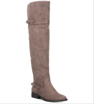 Botas femininas American Rag Adarra Buckle Salto alto acima do joelho, marrom, tamanho 8,5 M