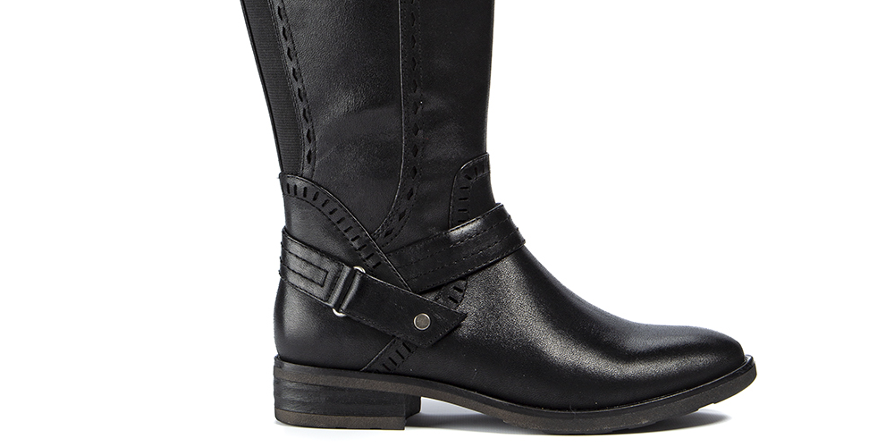 Botas de montaria Baretraps Abram Laser Cut Mix Media para mulheres, pretas, tamanho 9,5 m