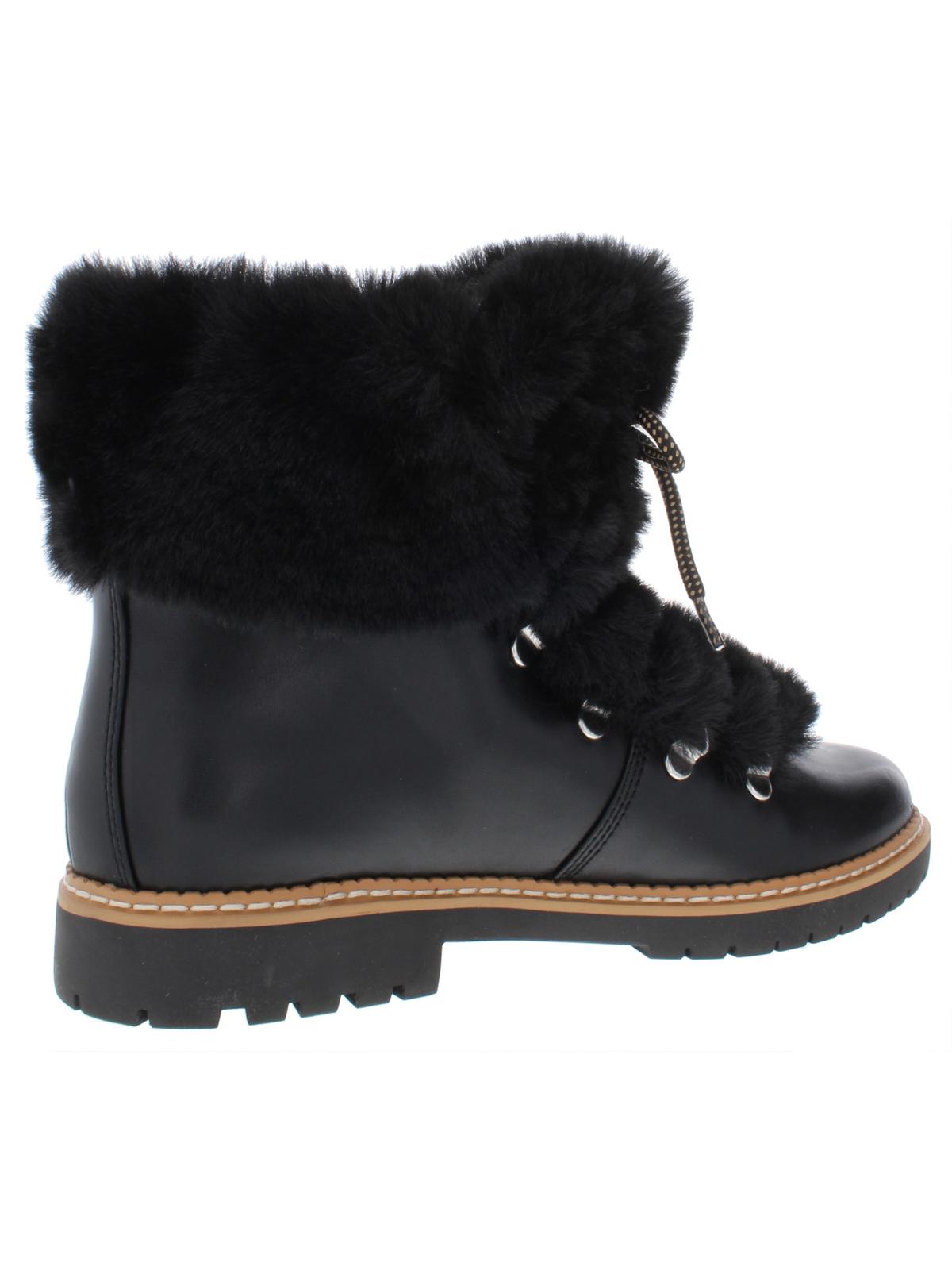 INC Botas de neve femininas com plataforma e acabamento em pele, conforto Pravale, bico redondo, salto bloco e cadarço, pretas, tamanho 7 M
