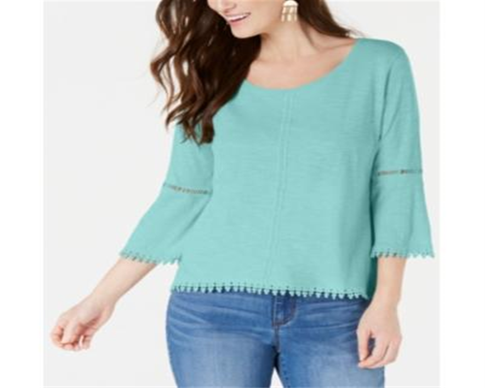 Estilo &amp; Co Feminino Petite Crochet-Trim Lantern-Sl Refrescante Azul-petróleo Tamanho PXS