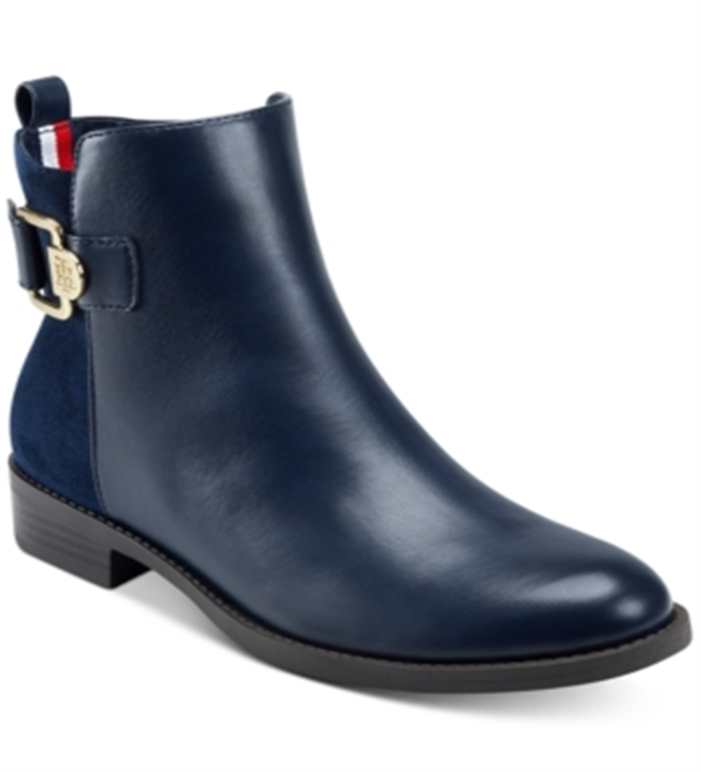 Tommy Hilfiger Inella Mixed-Media Botas Femininas Azul Escuro Tamanho 5,5 M
