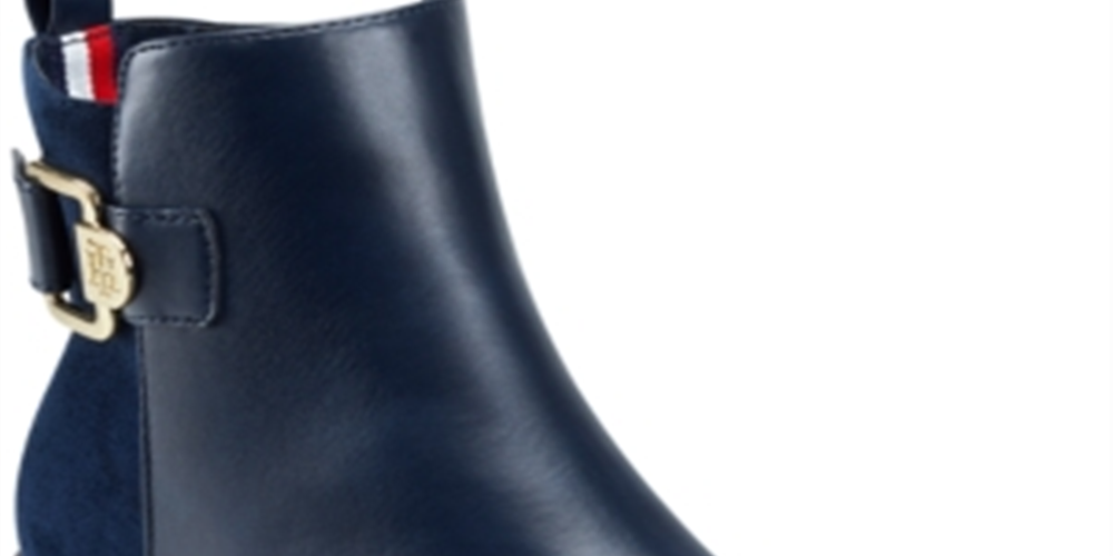 Tommy Hilfiger Inella Mixed-Media Botas Femininas Azul Escuro Tamanho 5,5 M