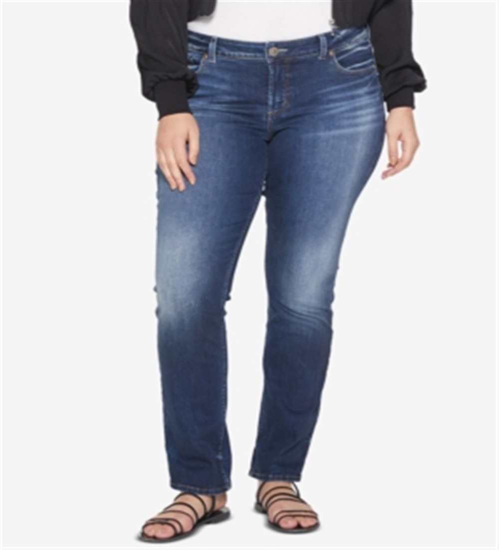 Calça jeans reta plus size Elyse Stretch da Silver Jeans Co., azul, tamanho 16x32, feminina