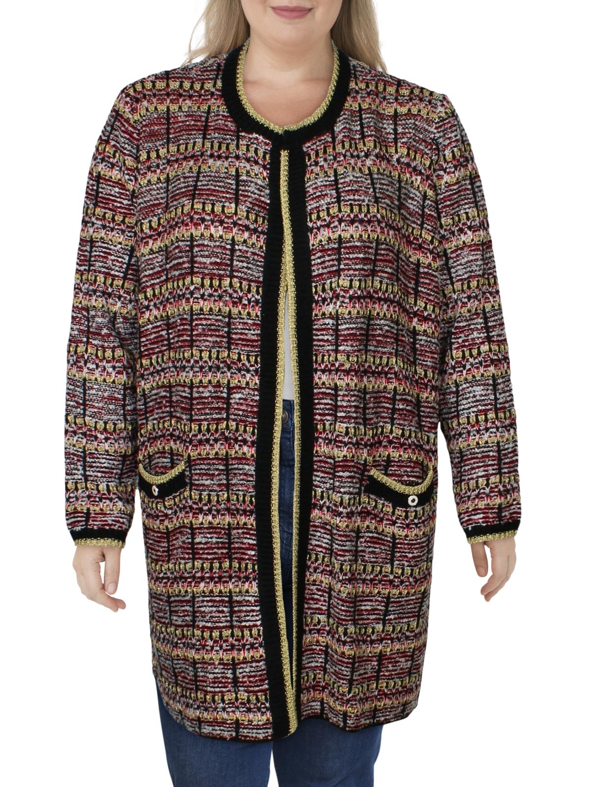 Cardigan feminino Belldini Plus Knit Metallic, vermelho e dourado, tamanho 3XL