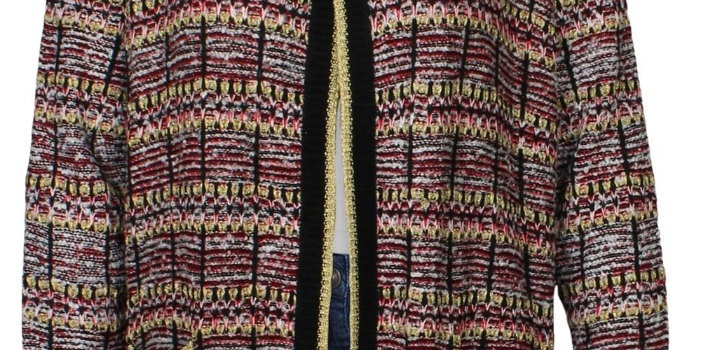 Cardigan feminino Belldini Plus Knit Metallic, vermelho e dourado, tamanho 3XL