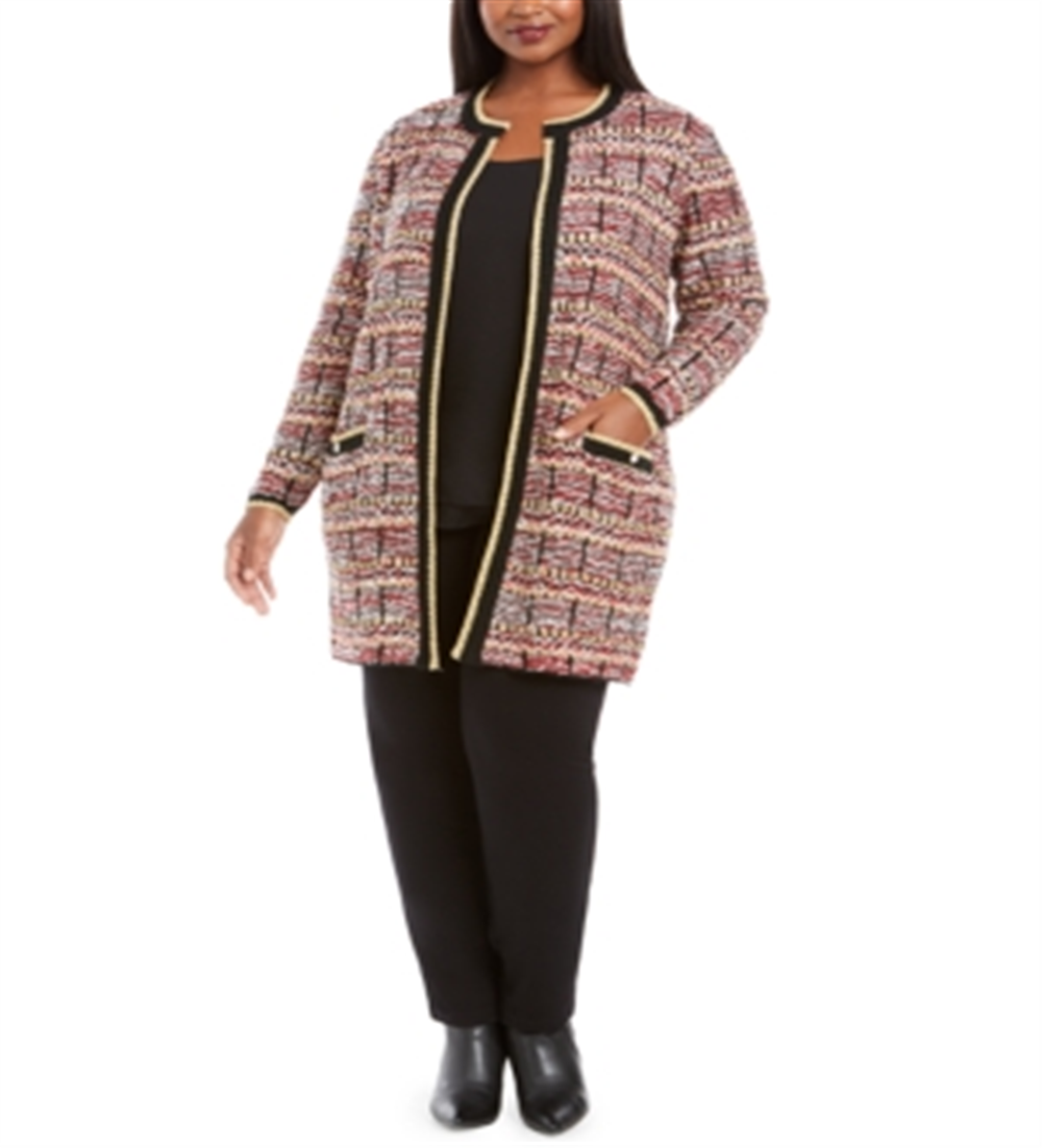 Cardigan feminino Belldini Plus Knit Metallic, vermelho e dourado, tamanho 3XL