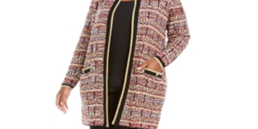 Cardigan feminino Belldini Plus Knit Metallic, vermelho e dourado, tamanho 3XL
