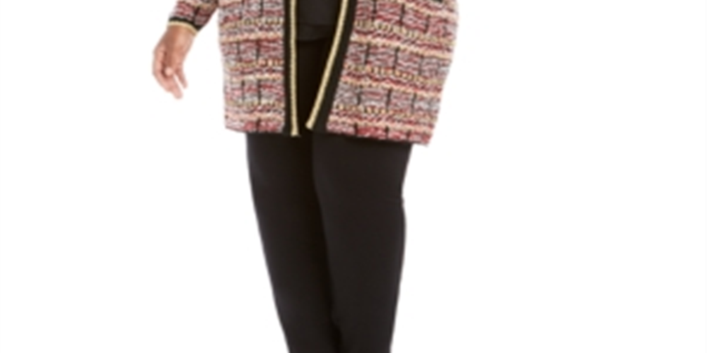 Cardigan feminino Belldini Plus Knit Metallic, vermelho e dourado, tamanho 3XL
