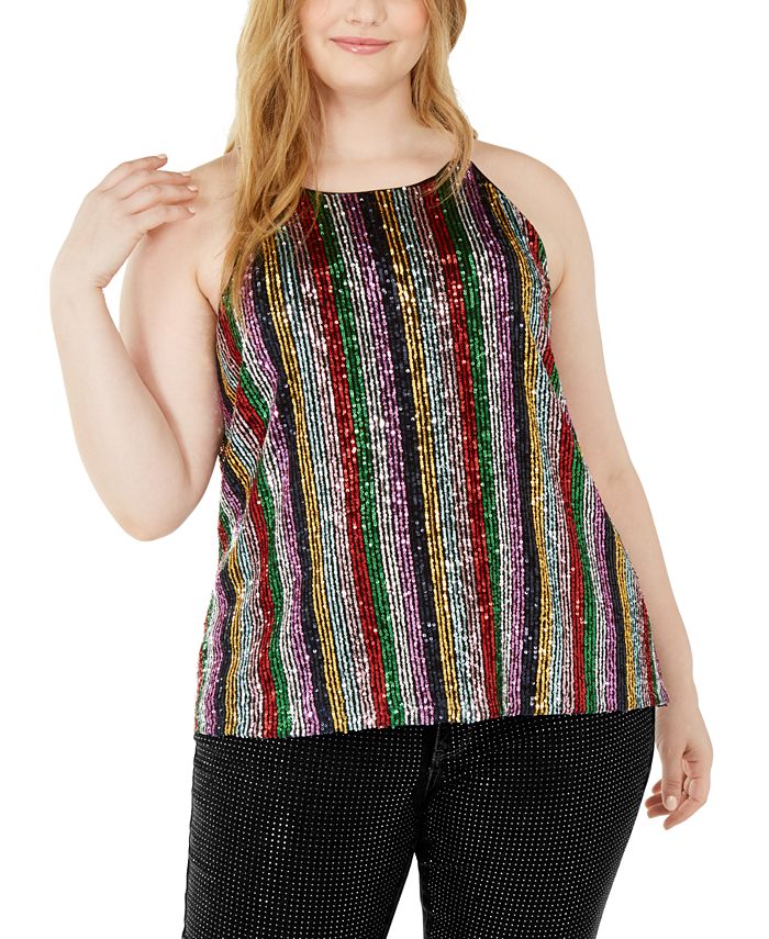 INC Top Halter Listrado Plus Size Feminino Preto Tamanho -3X
