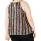 INC Top Halter Listrado Plus Size Feminino Preto Tamanho -3X