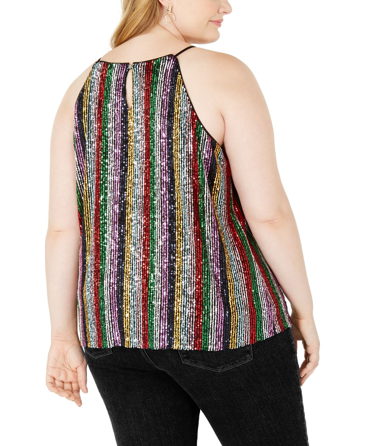INC Top Halter Listrado Plus Size Feminino Preto Tamanho -3X