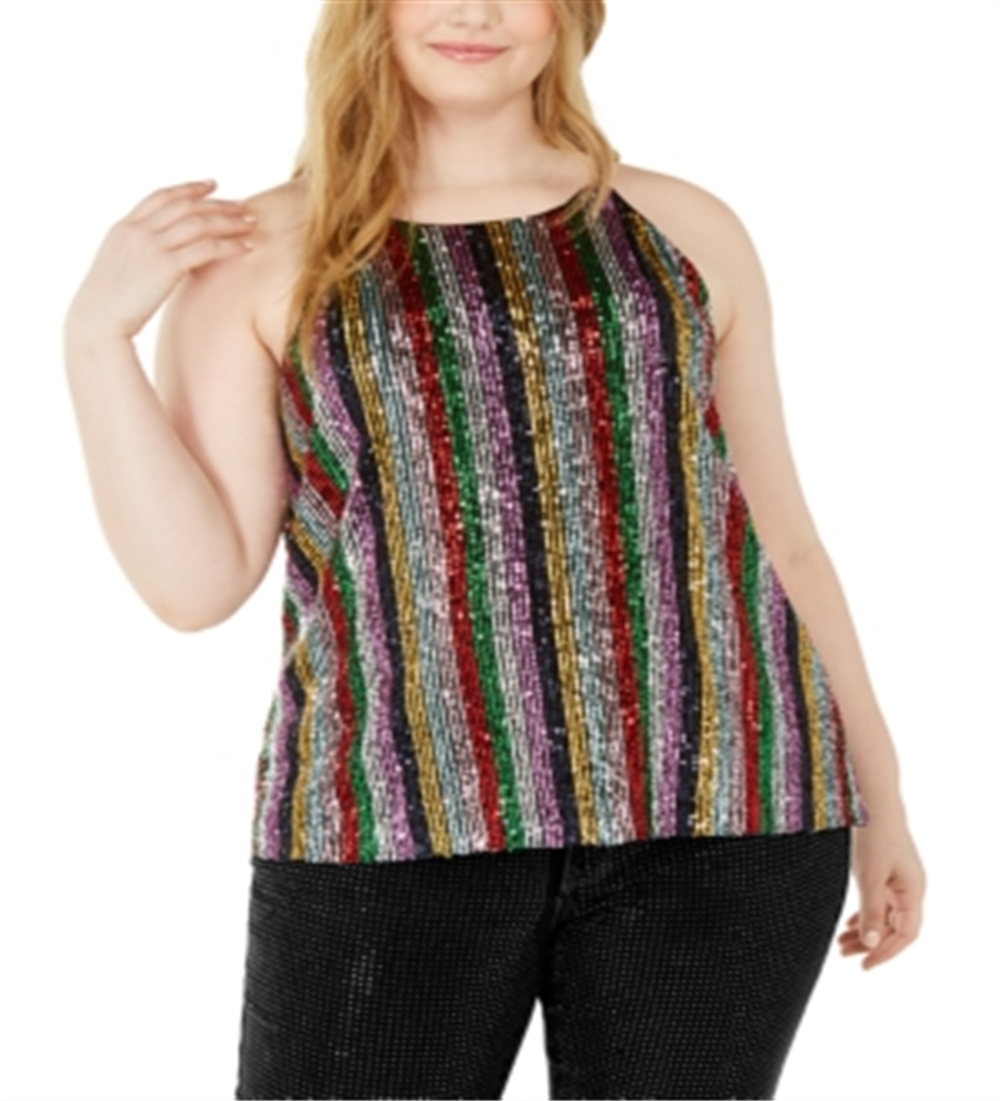 INC Top Halter Listrado Plus Size Feminino Preto Tamanho -3X