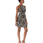 Vestido de coquetel feminino Adrianna Papell com pétalas e contas em malha, estilo halter, preto, tamanho 8