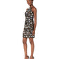 Vestido de coquetel feminino Adrianna Papell com pétalas e contas em malha, estilo halter, preto, tamanho 8