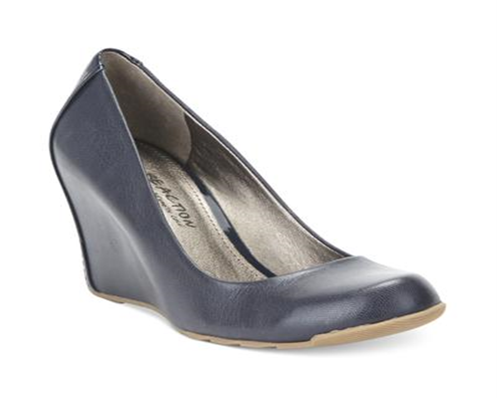 Kenneth Cole Reaction Did U Tell Couro Salto Anabela Feminino Azul Marinho Tamanho 10 M