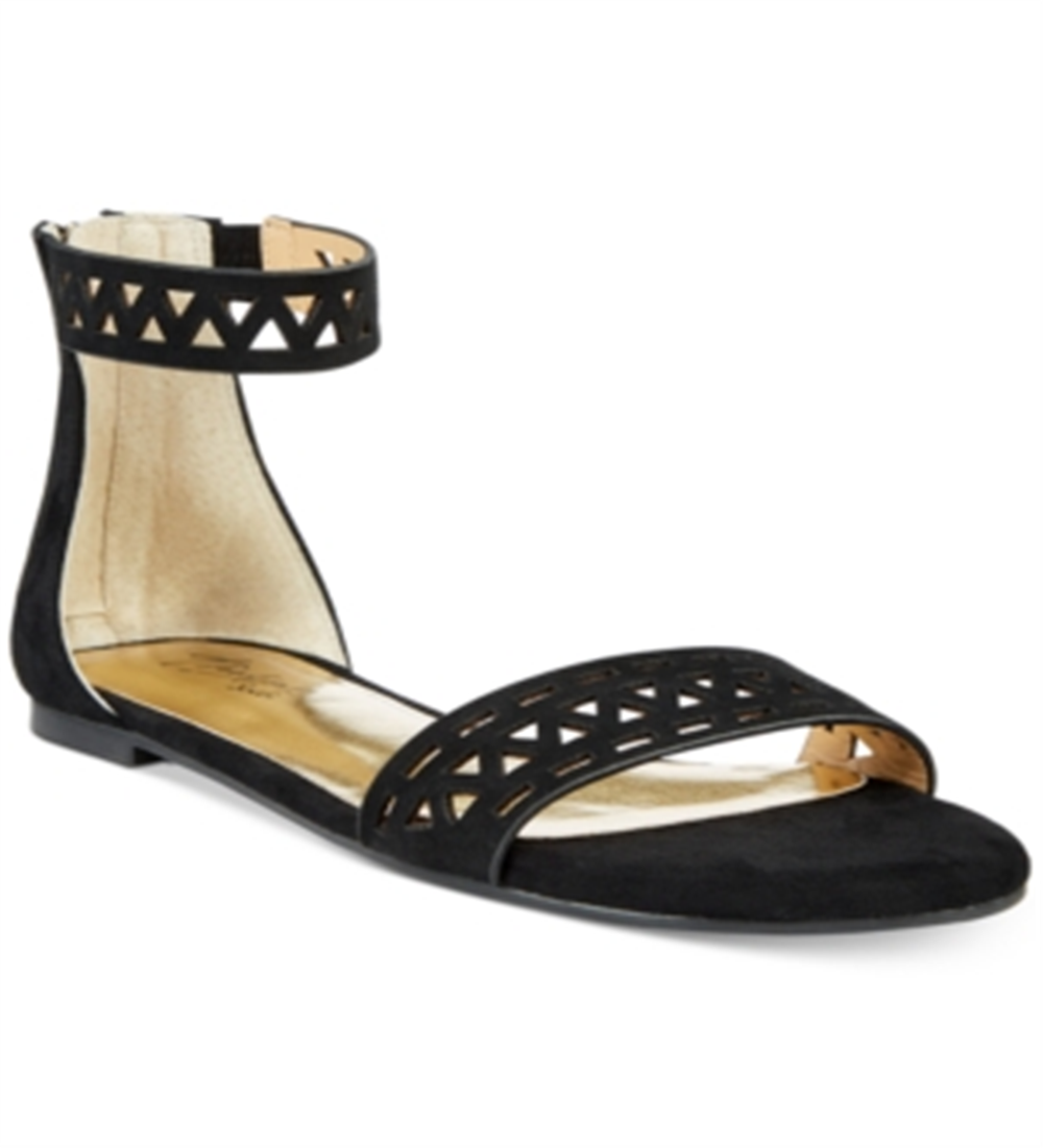 Sandálias rasteiras geométricas de microfibra Jacey da Thalia Sodi, femininas, pretas, tamanho 5M