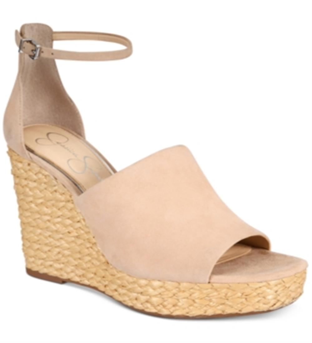 Jessica Simpson Suella Tecido Peep Toe Feminino Casual Tornozelo Marrom Tamanho -6,5M