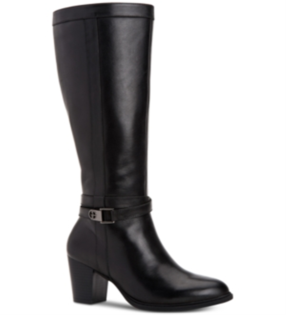 Giani Bernini Rozario Couro Feminino Biqueira Amêndoa Joelho Alto Botas Fashion Preto Tamanho 7,5 W-WC