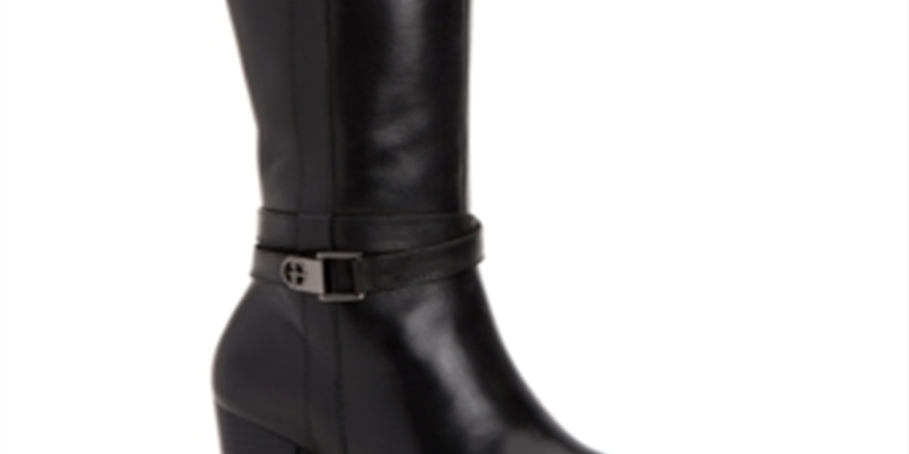 Giani Bernini Rozario Couro Feminino Biqueira Amêndoa Joelho Alto Botas Fashion Preto Tamanho 7,5 W-WC