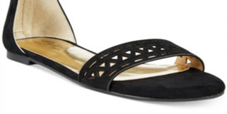 Sandálias rasteiras geométricas de microfibra Jacey Thalia Sodi femininas, pretas, tamanho 5,5 m