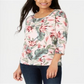 Blusa feminina Karen Scott com estampa de palmeira e manga 3/4, rosa blush, tamanho 2XL