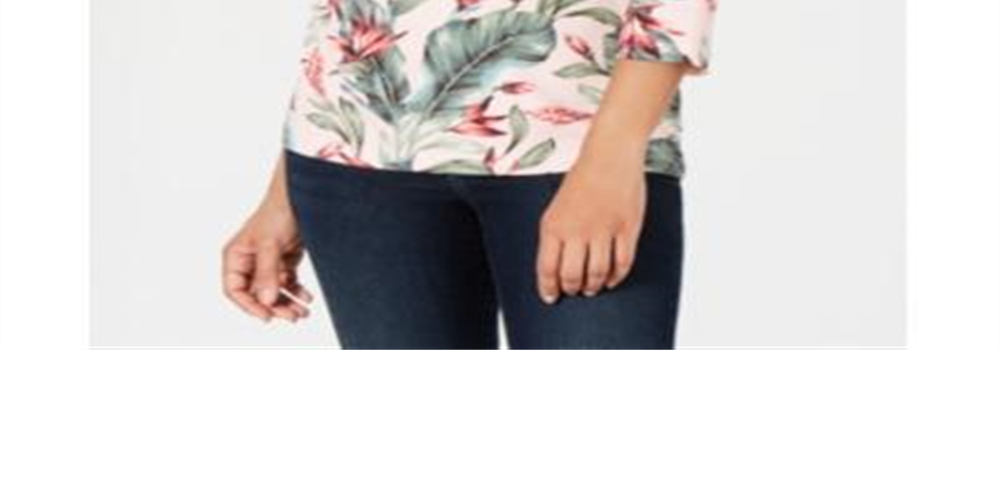 Blusa feminina Karen Scott com estampa de palmeira e manga 3/4, rosa blush, tamanho 2XL