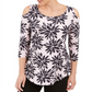 Blusa feminina JM Collection com manga 34 e ombros descobertos, Fractal Petals XL