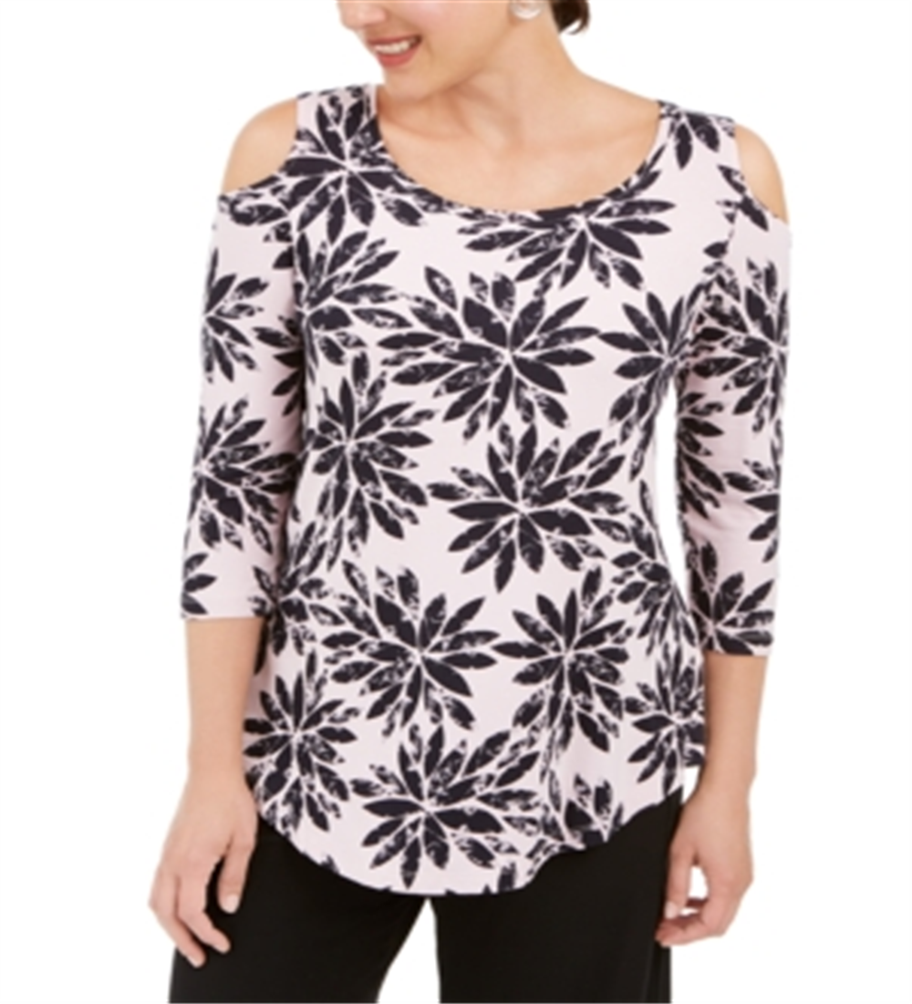 Blusa feminina JM Collection com manga 34 e ombros descobertos, Fractal Petals XL