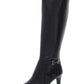 Botas femininas Alfani com detalhe de ferragens Gore Stretch, acolchoadas, Perrii, bico redondo, salto bloco, zíper, couro, salto alto, pretas, tamanho 10 M