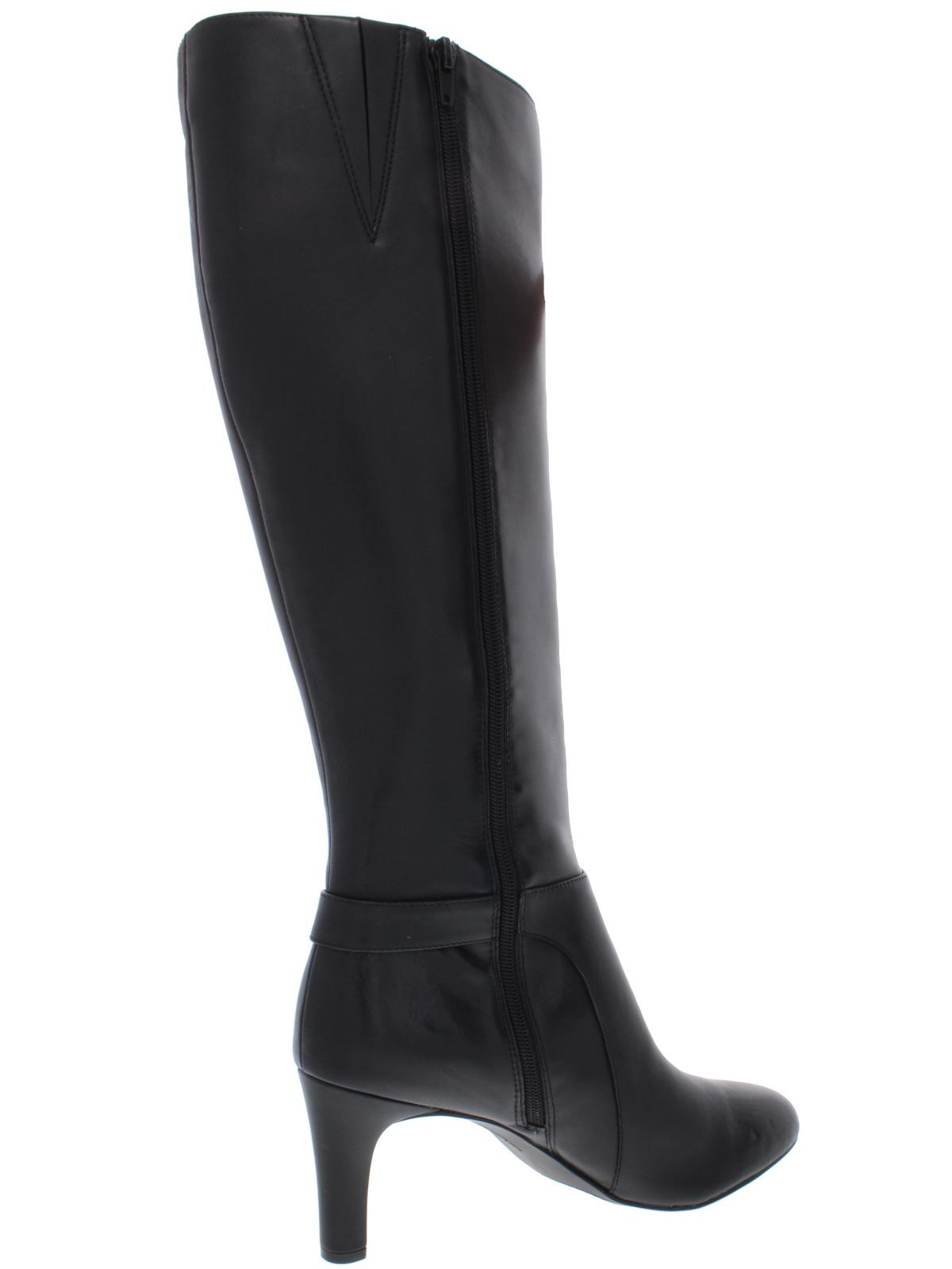 Botas femininas Alfani com detalhe de ferragens Gore Stretch, acolchoadas, Perrii, bico redondo, salto bloco, zíper, couro, salto alto, pretas, tamanho 10 M