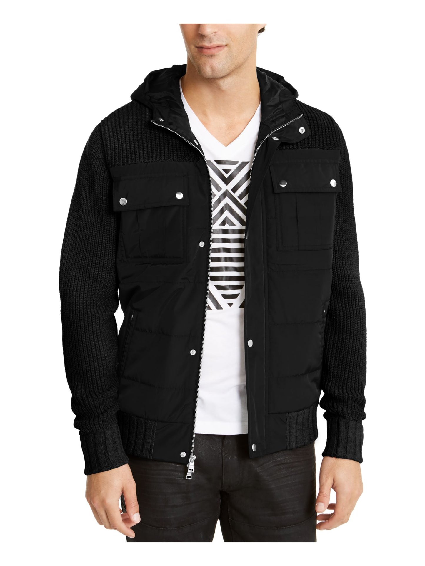 Jaqueta acolchoada masculina INC Color Block, preta, tamanho pequeno