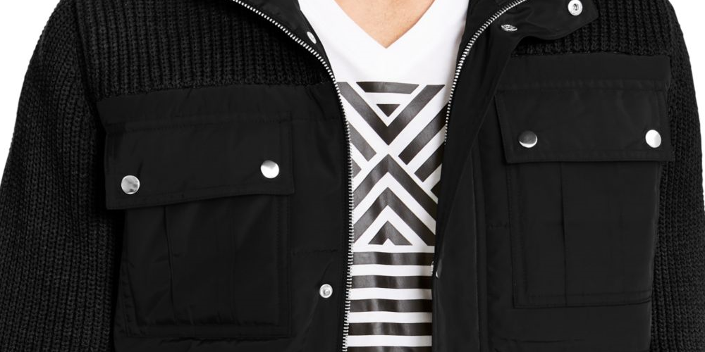 Jaqueta acolchoada masculina INC Color Block, preta, tamanho pequeno