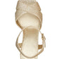 Sandálias femininas Guess Jordie Peep Toe para ocasiões especiais, douradas, tamanho 6