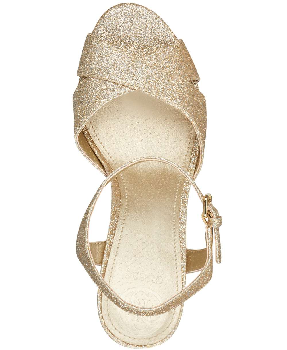 Sandálias femininas Guess Jordie Peep Toe para ocasiões especiais, douradas, tamanho 6