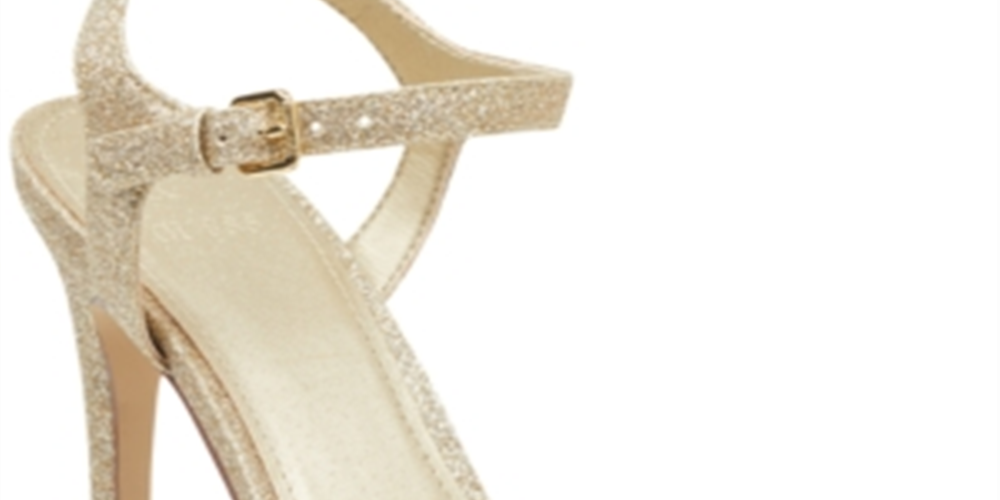 Sandálias femininas Guess Jordie Peep Toe para ocasiões especiais, douradas, tamanho 6