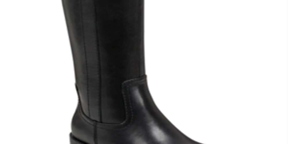 Tommy Hilfiger Imina 3 Botas de montaria femininas de couro sintético até o joelho, pretas, tamanho 7 M
