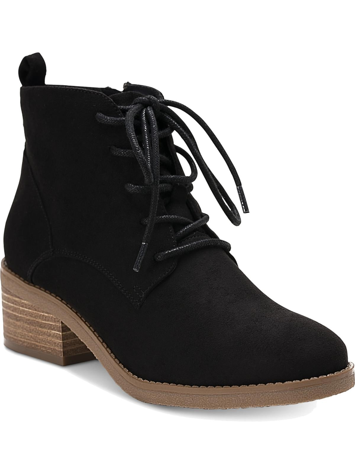 Botas femininas Rizio com cadarço, salto grosso e bico redondo, com zíper, estilo Style &amp; Co, pretas, tamanho 10 M