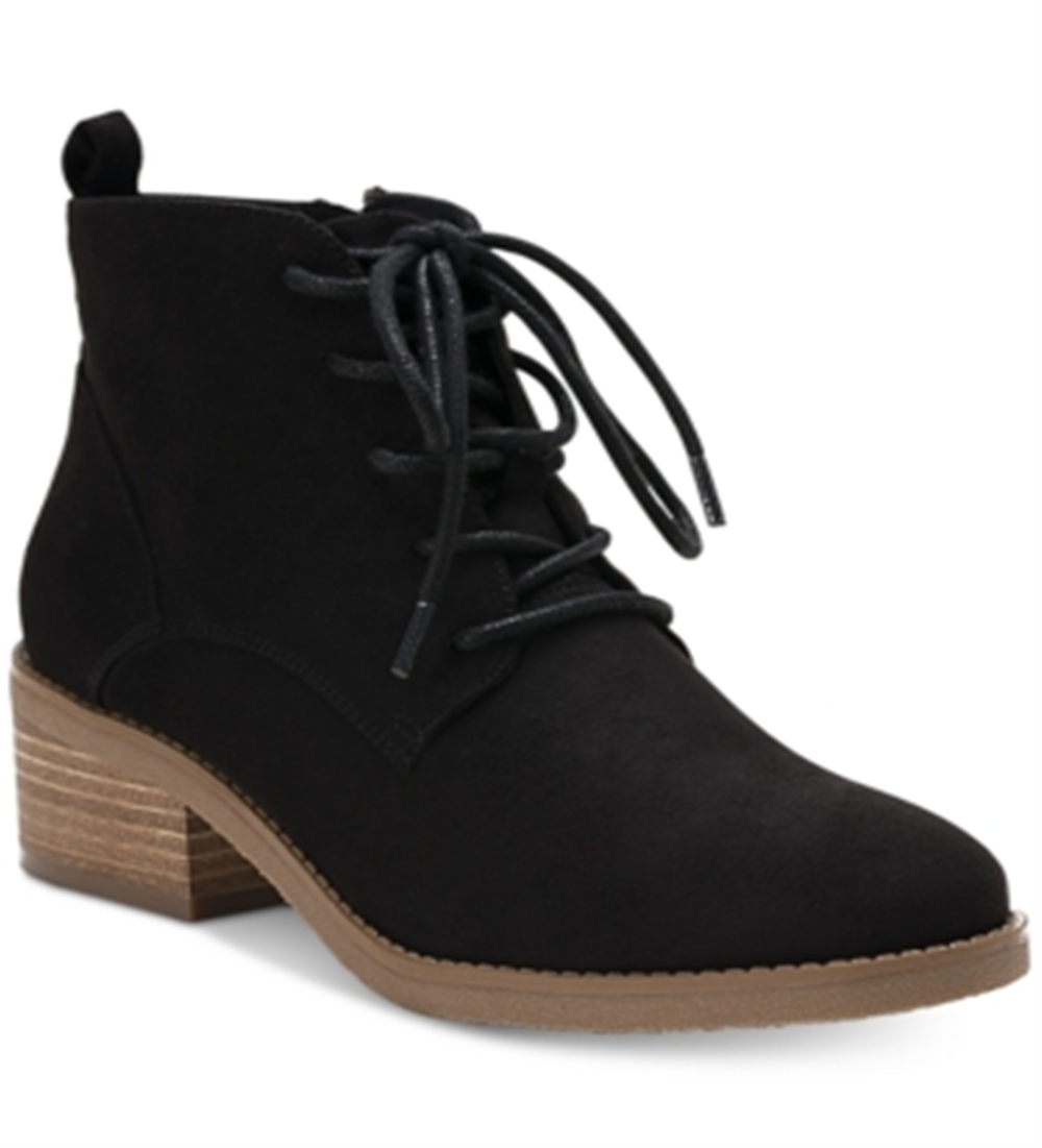 Botas femininas Rizio com cadarço, salto grosso e bico redondo, com zíper, estilo Style &amp; Co, pretas, tamanho 10 M