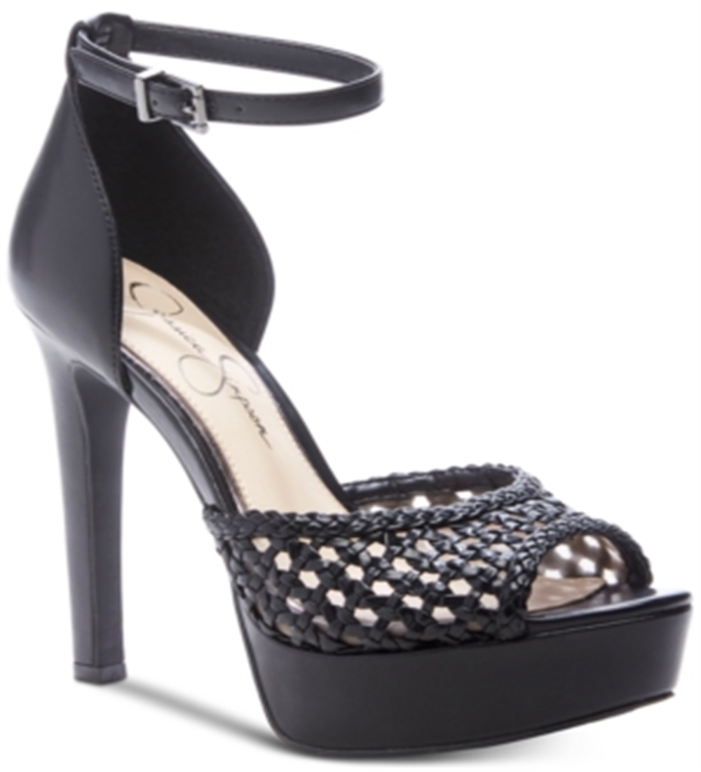 Jessica Simpson Sapato Feminino Beeya Peep Toe com Tira no Tornozelo e Tecido Especial para Ocasiões... Preto Tamanho 10 M