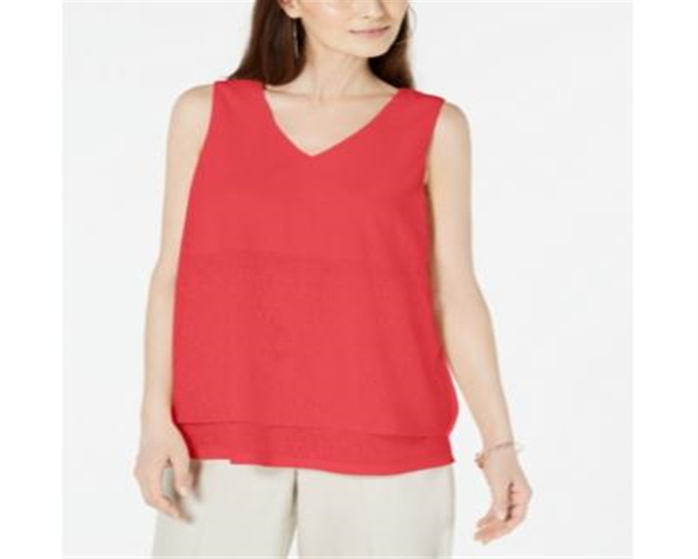Top Alfani Feminino Petite com Decote em V e Camadas, Coral, Tamanho Petite M