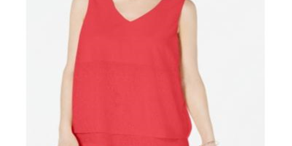 Top Alfani Feminino Petite com Decote em V e Camadas, Coral, Tamanho Petite M