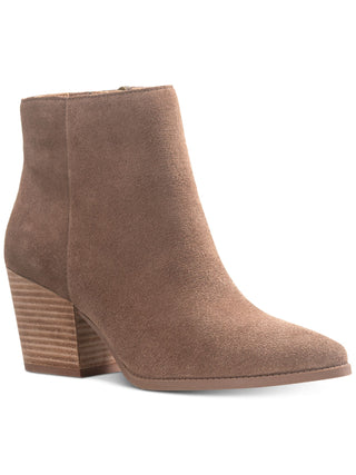 Botas femininas American Rag Comfort Eryn com bico fino e salto bloco, de couro, com zíper, tamanho 6 M, marrom