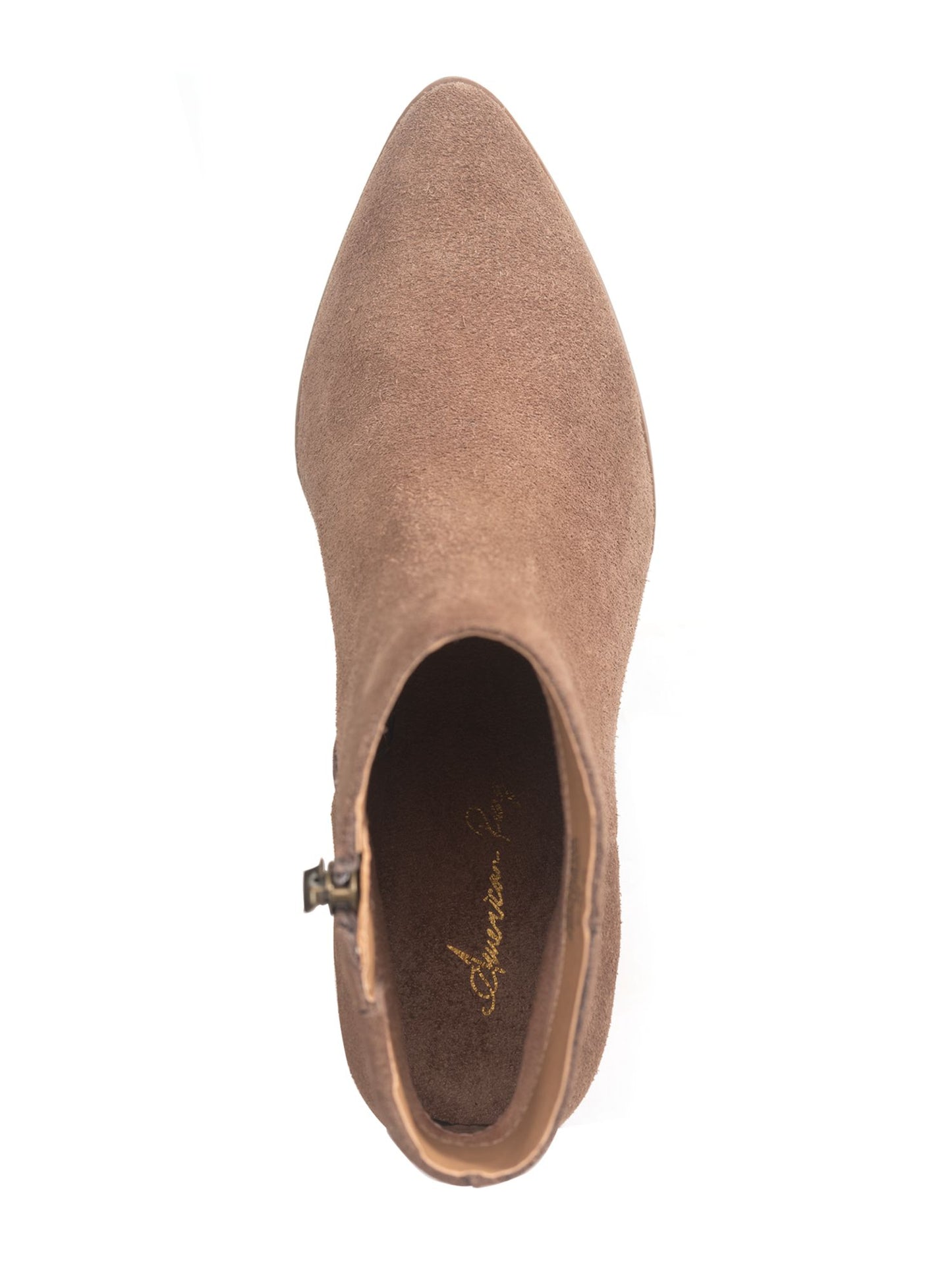 Botas femininas American Rag Comfort Eryn com bico fino e salto bloco, de couro, com zíper, tamanho 6 M, marrom