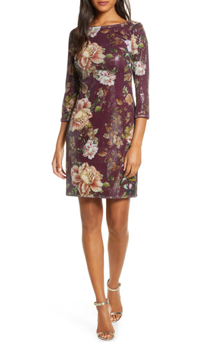 Vestido feminino Vince Camuto com lantejoulas e estampa floral, vinho, floral, tamanho 10