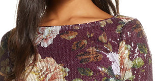 Vestido feminino Vince Camuto com lantejoulas e estampa floral, vinho, floral, tamanho 10