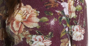 Vestido feminino Vince Camuto com lantejoulas e estampa floral, vinho, floral, tamanho 10
