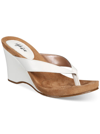 Sandália feminina estilo &amp; co plataforma acolchoada confortável, bico redondo, cunha, tira fina, marrom, tamanho 9,5 M