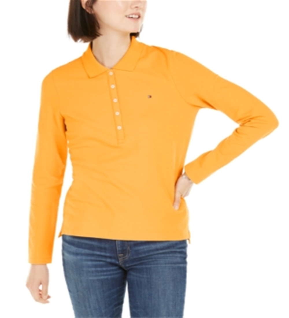 Polo Tommy Hilfiger feminino de manga comprida laranja tamanho XS