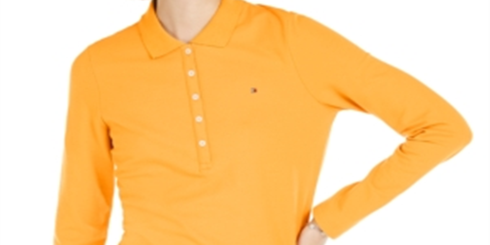 Polo Tommy Hilfiger feminino de manga comprida laranja tamanho XS