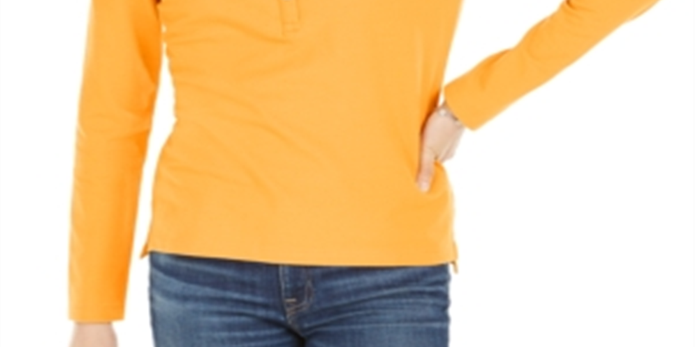 Polo Tommy Hilfiger feminino de manga comprida laranja tamanho XS